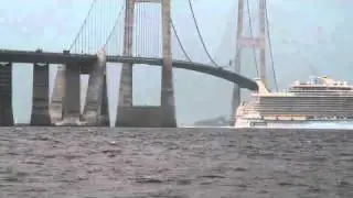 Allure of the seas passing storebaelt bridge - great belt bridge