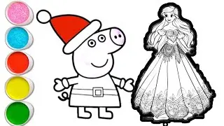 Peppa pig with princess drawing and coloring for kids and toddlers || easy peppa pig drawing for kid