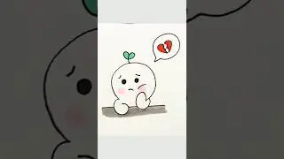 Sad Cute Character Drawing | Easy Broken Heart Line Art #cutedrawing #art