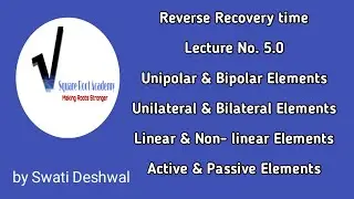 Reverse recovery time Unipolar Bipolar Unilateral Bilateral, Linear Nonlinear Active Passive Element