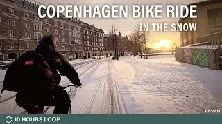Copenhagen Bike Ride in the Snow POV | 10 Hours Loop | Winter City Ambience | ASMR 4K