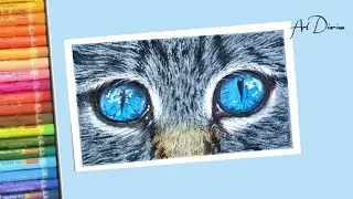 Cat Drawing with Oil Pastel / How to draw cat eyes for Beginners- Step by Step