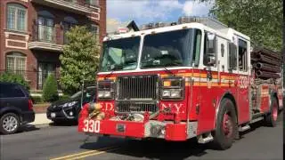 FDNY ENGINE 330 RESPONDING URGENTLY WITH AIR HORN TO REPORTS OF FIRE IN BOROUGH PARK, BROOKLYN.