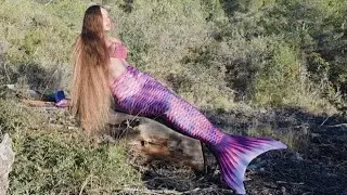 Mermaid with VERY LONG HAIR Enjoys Forest Sun &ndash; Long Hair Play ASMR🧜&zwj;♀️ Long Hair Mermaid  #mermaid 