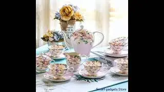 21piece-set, delicate bone china coffee cup set, european vintage tea cup, tea kettle, coffee teapot