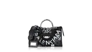 Balenciaga Croc Effect Classic Graffiti All Over Small City Black