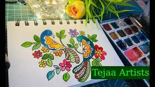MADHUBANI Painting for beginner | Peacock Drawing | step by step | MITHILA Painting, Madhubani Art
