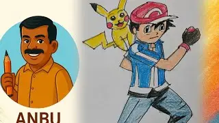 Ash with Pikachu Drawing 🎨✨ | Step by Step Colour Pencil Shading | @anbu.oviyam 