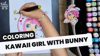 Coloring Kawaii Girl with the Easter Bunny