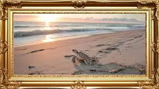 4K Beach turtle Wall Art | Gold Frame TV | Art Screensaver for TV | 1 Scene - 2 Hrs