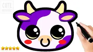 How to Draw a Cute Purple Cow Face 🐮💜 Easy Step-by-Step Tutorial