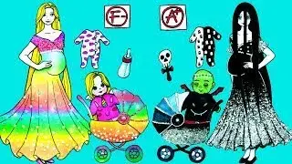 Paper Dolls Dress Up - Fairy Rapunzel & Ghost Sadako Mother and Daughter - Barbie Story & Crafts