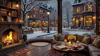 Peaceful winter jazz music ❄️ The atmosphere of a snowy cafe with the warm sound of a fireplace.
