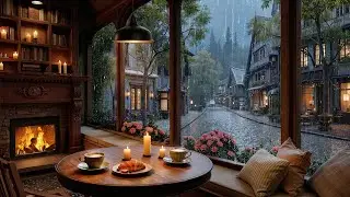February Rainy Coffee Shop Ambience 🌧️ Warm Jazz Piano & Rain Sound for Study, Work