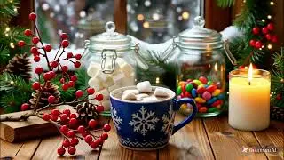 Cozy Winter Caf&eacute; Ambience ❄️ Hot Chocolate & Soft Snow | Relaxing Christmas Vibes