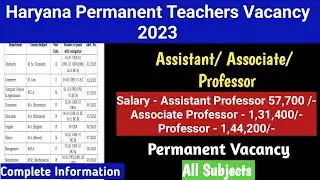 Haryana Permanent Assistant Professor Vacancy 2023 || Computer Science & others Subject