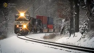 2 Container Trains Kicking Up Snow!!