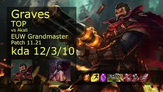 Graves vs Akali Top - EUW Grandmaster 12/3/10 Patch 11.21 Gameplay