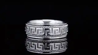 Hand Carved Greek Inspired Design Milgrain Men's Ring Wedding Band