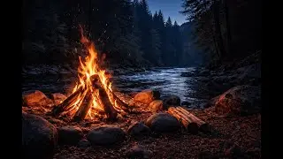 Campfire & River Sounds for Sleep 🔥 3 HOURS | Deep Sleep, Relax, Study, NO ADS,dark forest ambience