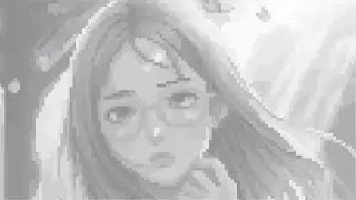 pixel art illustration of a long-haired girl wearing glasses with a sad expression | Coloring Games