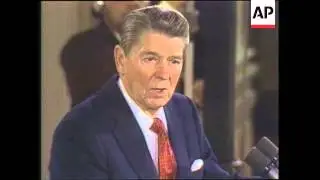 President Ronald Reagan conducts a news conference to talk about balancing the budget and other news