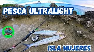 Pesca de LADYFISH en ULTRALIGHT al atardecer desde orilla en isla mujeres.