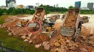 Full Project Stone Filling Up Huge Area Skill Technique Of Komatsu Dozers With Big Dump Process