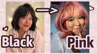 Dying my BLACK hair to PINK at home 🎀🩰(kinda…)