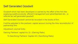 PURCHASED GOODWILL VS SELF GENERATED GOODWILL PARTNERSHIP FIRM  | Grade 11 | Accountancy | Concept