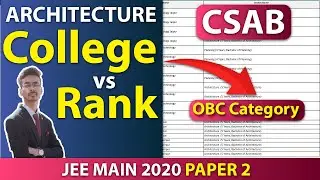 B.Arch & Planning College vs Rank for NITs, SPAs | JEE MAIN 2020 Paper 2 Cutoff | B.arch 2020 | OBC