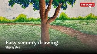 How to draw easy scenery with tree || For beginners || art   @Velvetcanvas1 