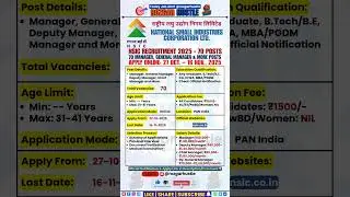 NSIC Recruitment 2025 &ndash; Apply Online 70 Manager, GM, DGM Posts | #shorts #job #govtjobs #psujobs #IT