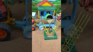 🧱 DIY Brick Pillar Making with Real Working Mini Cement Mixer Tractor #shorts #youtubeshorts