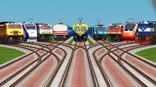 9 Trains Crossing on Bumpy & Curved Railroad Tracks | Realistic Train Simulator | Indian Railways