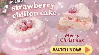 Best Strawberry Chiffon Cake Recipe | Easy Eggless Cake ⋆｡‧˚ʚ🍓ɞ˚‧｡⋆  #strawberrycake #chiffoncake 