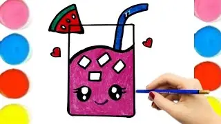 How to Draw a Cute Glass of Juice || Watermelon Drink for Kids Step by Step || Easy Drawing 