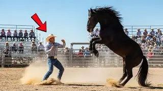 NO RODEIO DO TEXAS, UM JOVEM  DESAFIOU O CAVALO QUE TODOS EVITAVAM.