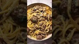 Creamy Spaghetti with Meatballs & Mushrooms in 60 Seconds! #easyrecipes #pasta #cooking #food