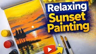 Sunset Landscape Painting 🎨 | Easy Acrylic Painting with Reflection | Relaxing Art @MahbubAlam1998 