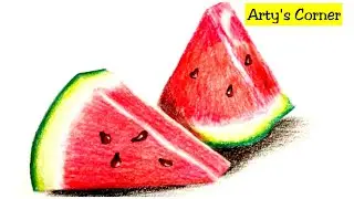 Realistic Watermelon | How to Draw WATERMELON |Drawing Water Melon With Pencil Colour #Fruit Drawing