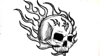 How To Draw A Skull On Fire With Flames | Skull tattoo drawing