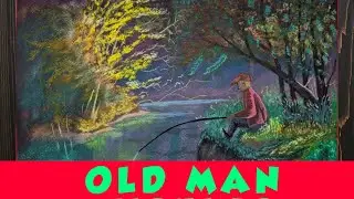 WATERCOLOR LANDSCAPE /OLD MAN FISHING NEAR RIVER BANK PAINTING/ TIME LAPSE DEMONSTRATION