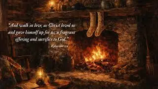Cozy Cabin Fireplace 🕯️ Oil Painting Scripture Ambience | Relaxing Piano & Ephesians 5:2