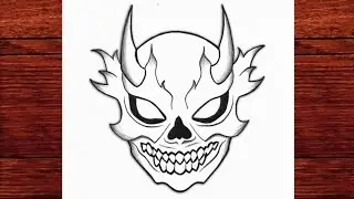 Evil Horned Skull Drawing Easy | Step by Step Demon Mask Sketch for Beginners