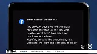 Eureka cancels Tuesday school busses due to poor road conditions