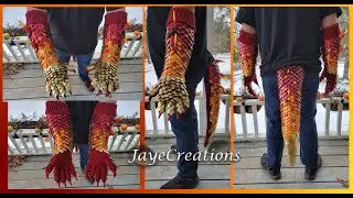 Fire Spiked Gradient Dragon Set - Knitted Scalemail Gauntlets and Tail - JayeCreations