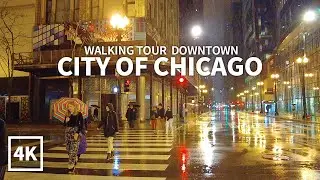 [4K] Rainy Day in Downtown Chicago, Wabash Avenue, State Street, Dearborn Street, Rain & City Sounds
