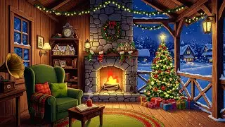 a cozy christmas on porch with fireplace | oldies vintage 1940s playing in another room 🎄