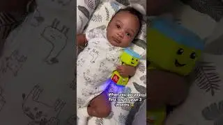 He loves his first toy! 🥹🧸🩵 #fisherprice #firsttoy #3months